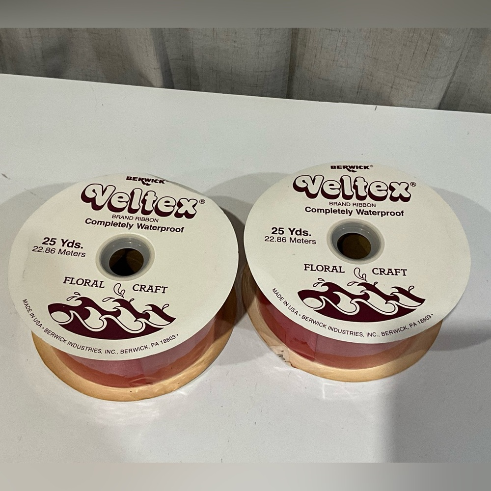 Vintage Lot of 2 Veltex NOS Craft Ribbon Red Waterproof 25 yards each
